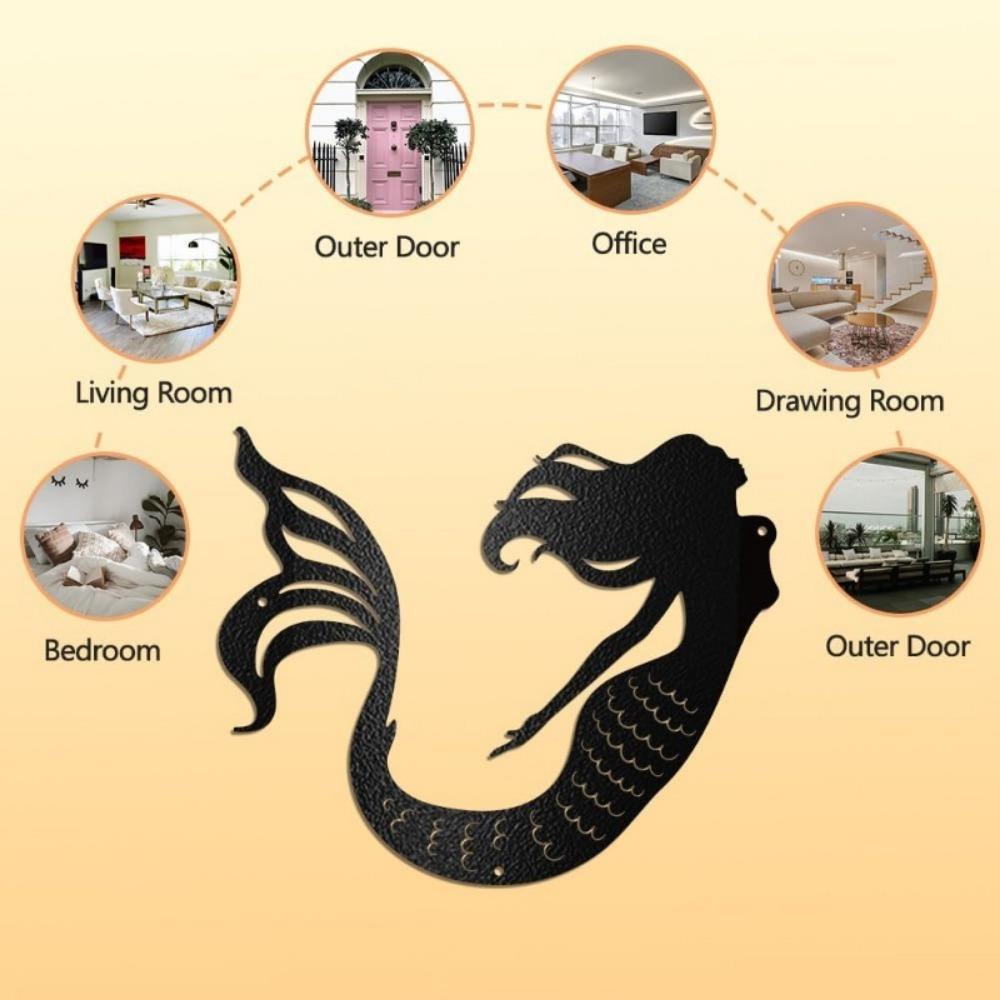 Wrought Iron Mermaid Wall Art Sculpture 11.8x9.6 Inch Fantasy Animal Decor for Living Room Home Bedroom Kitchen