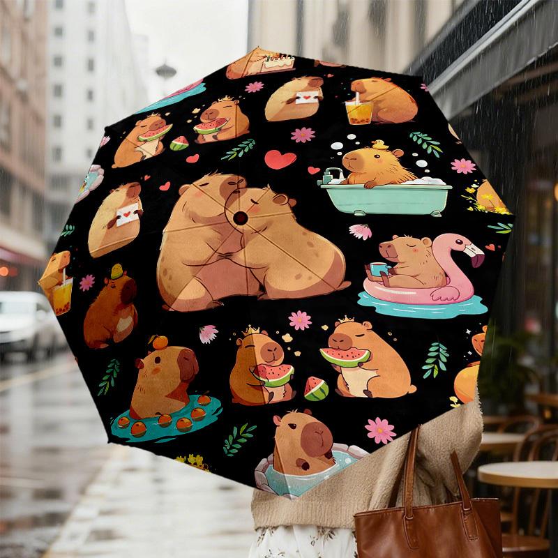 1pc Hamster Party Pattern Umbrella Design Automatic Opening and Closing Umbrella, High-quality Travel Umbrella,  c1128048