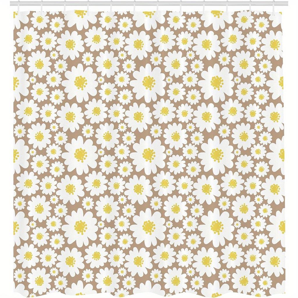 Floral Shower Curtain - Pastel Daisy Print, Polyester Woven, Fashion Theme, All-Season Bath Decor, Line Dry, Includes 12 Hooks