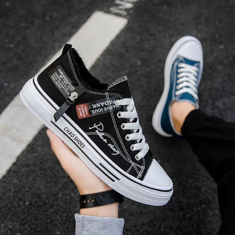 Men's Cotton Shoes Winter Korean Style Fashion Plush Warm Casual Shoes Thicken Low Top LaceUp Snow Sneakers Zapatillas De Hombre