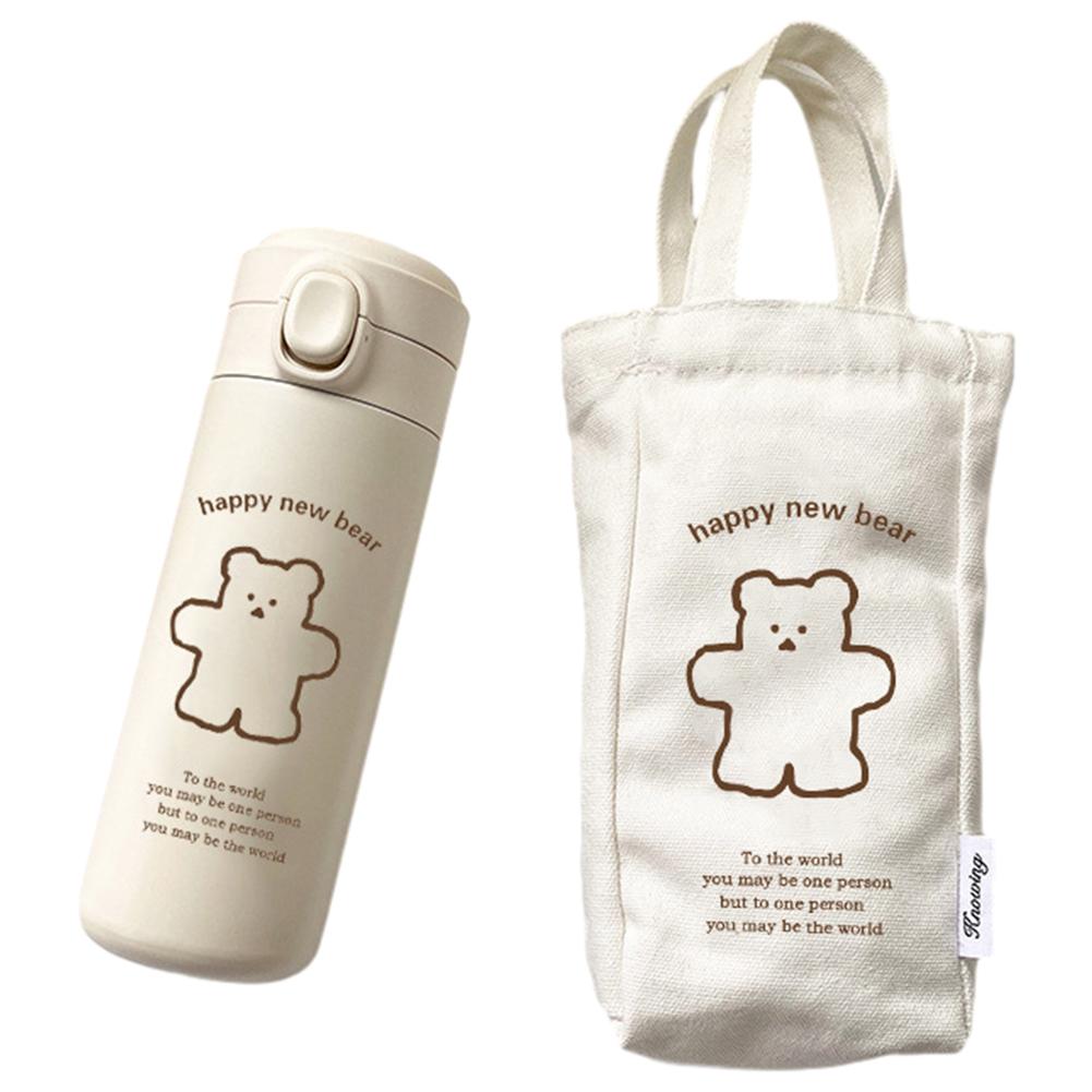 

350/450ML Thermal Mug Stainless Steel Kawaii Bear Portable Thermal Bottle Cartoon with Stickers for Biking Travel Outdoor Sports 450ml-1