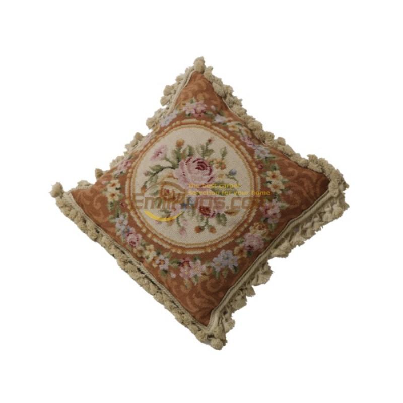 Handmade Wool Throw Pillow Cover Spanish Style Floral Decorative Cushion Case 16x16 Inch