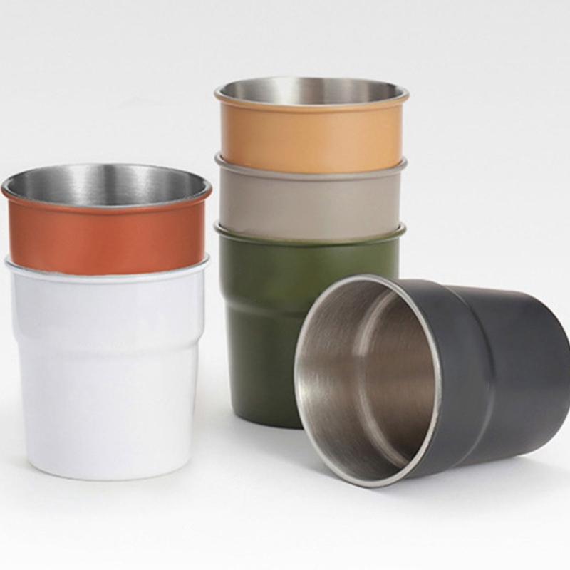 5/6pcs Stackable Camping Water Cup 300ml Teas Coffees Milk Beer Mug Stainless Steels Drinking Cups Outdoor Travel Cups