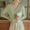 Vintage V-neck Knitted Cardigan Summer Top Gentle Wind Short Green Milk Wear Sweater Jacket Women