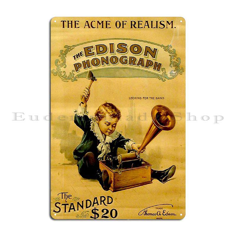 

Edison Phonograph Vintage Pictorial Advertising Print Metal Sign Plaques Iron Living Room Rusty Wall Plaque Tin Sign Poster 20x30cm（7.8x11.8inch）