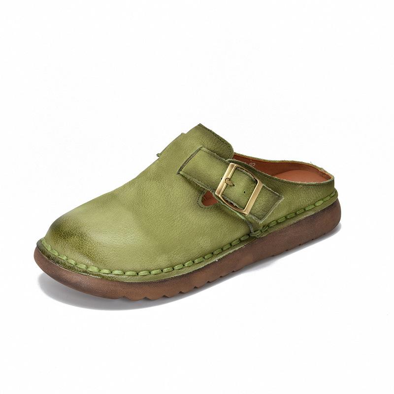 Johnature Retro Dámské venkovní pantofle z pravé kůže Všestranné pantofle z hovězí kůže s měkkou podrážkou