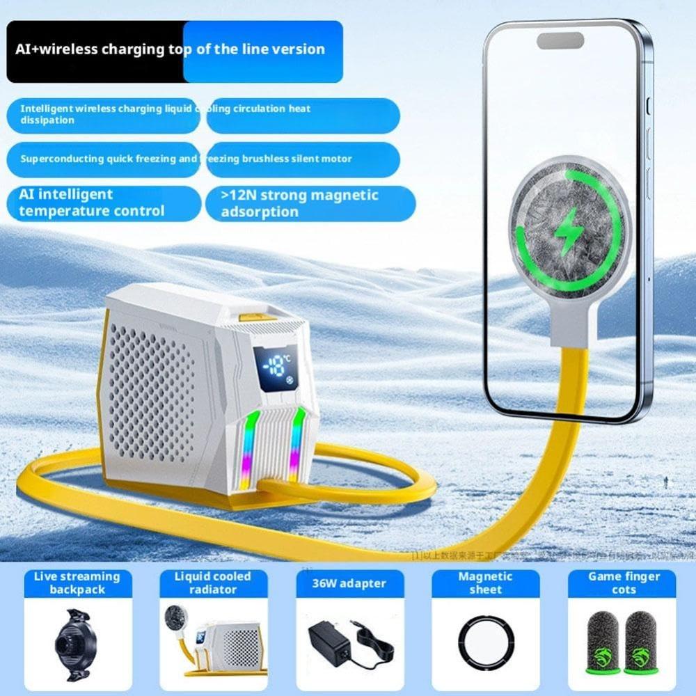 AI Liquid Cooling Phone Cooler, -9°C Magnetic Cell Phone Radiator with Digital Screen 12N Magnet, 36W Pro Version