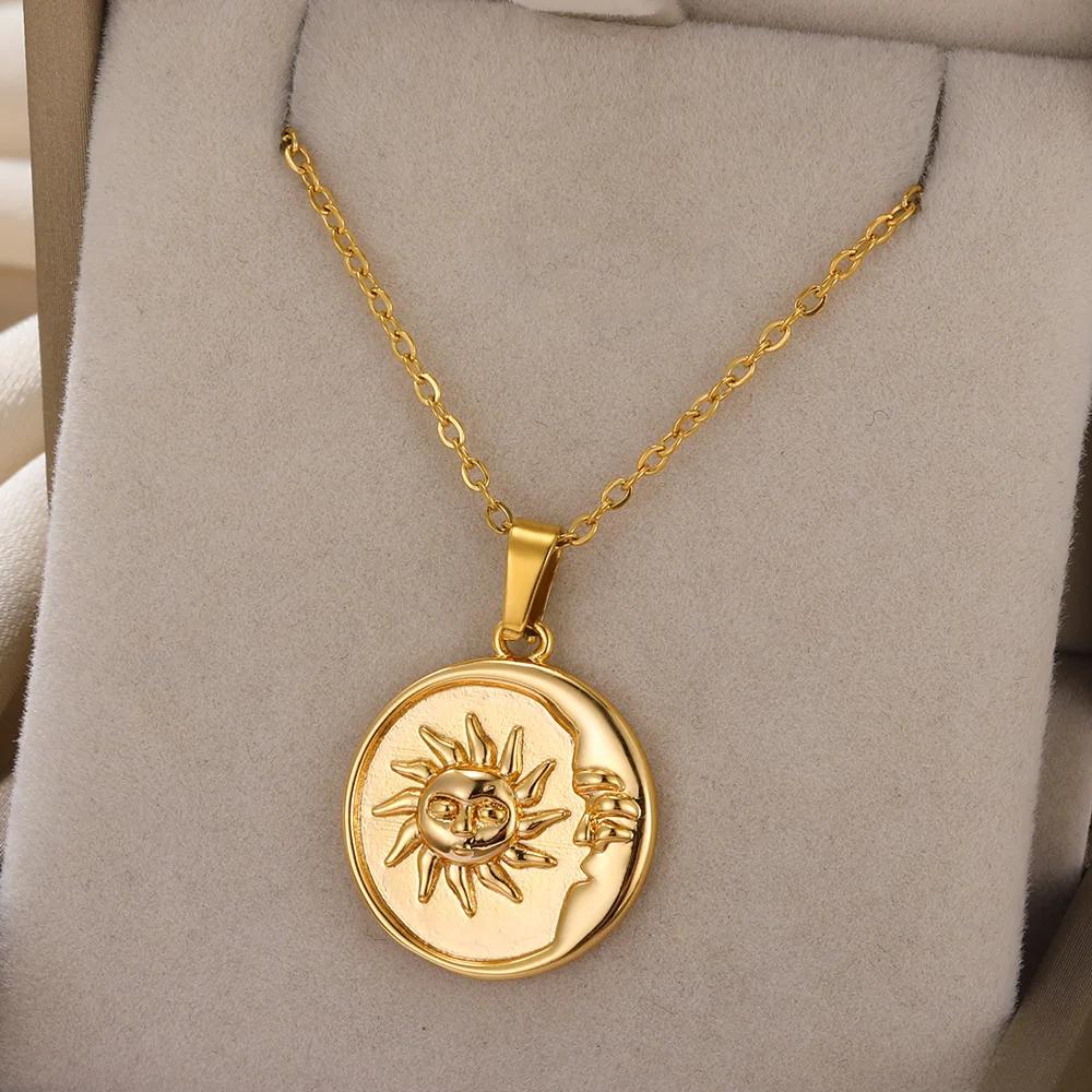 Stainless Steel Necklaces For Women Sun Moon Pendant Clavicle Chain Exquisite Bohemian Wedding Jewelry Gift Fashion Accessories