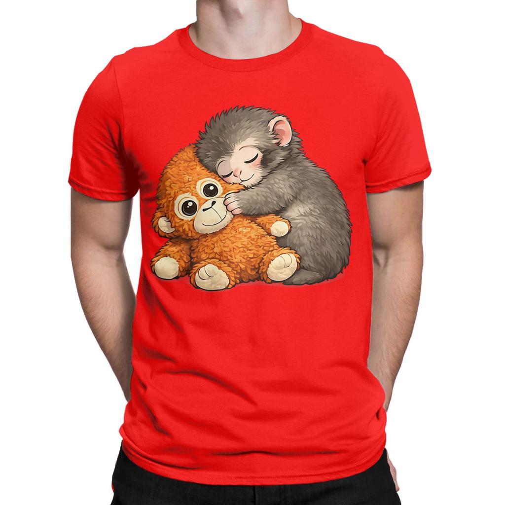 Classic Novelty 100 Cotton Tshirt Cute Monkey Hugging Plush Tops Tees For Unisex