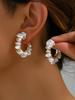 1Pair D-Shaped Clip-On Earrings with Layered Faux Pearl Accents, Boho Chic Gold Tone Hoop Earrings, No Piercing Pearl Cluster Huggie 