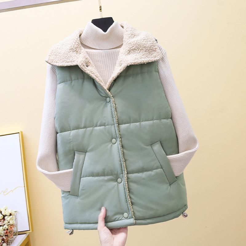 2024 Korean Women's Short Sleeveless Lamb Wool Down Vest for Autumn/Winter