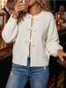 Autumn Winter Solid Color Bow Tie Sweater Coat Round Neck Commuter Knit Cardigan