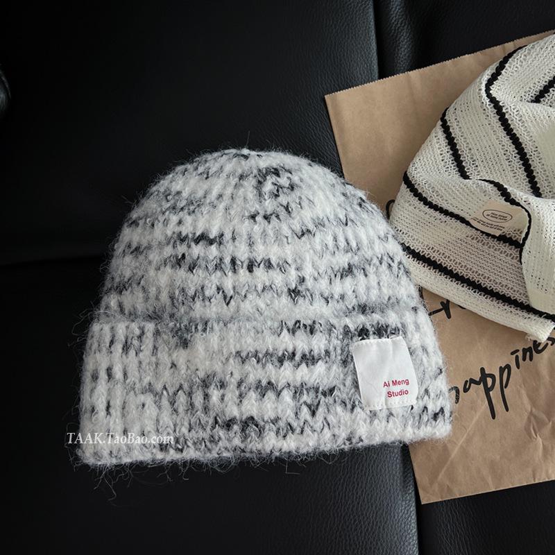 

Woolen Hat for Women in Autumn and Winter Thickened Korean Style Pullover To Show Face Small Knitted Hat Warm Ear Protection Cold Hat one size