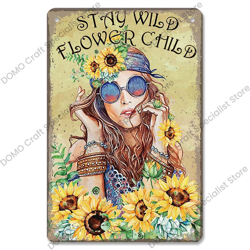 Gartenplaketten, Vintage-Metallblechschilder, Katze, Hund, Sonnenblumen, Mädchen, Metallplatte, Blumenladen, Herrenhaus, Wohnzimmer-Wanddekoration