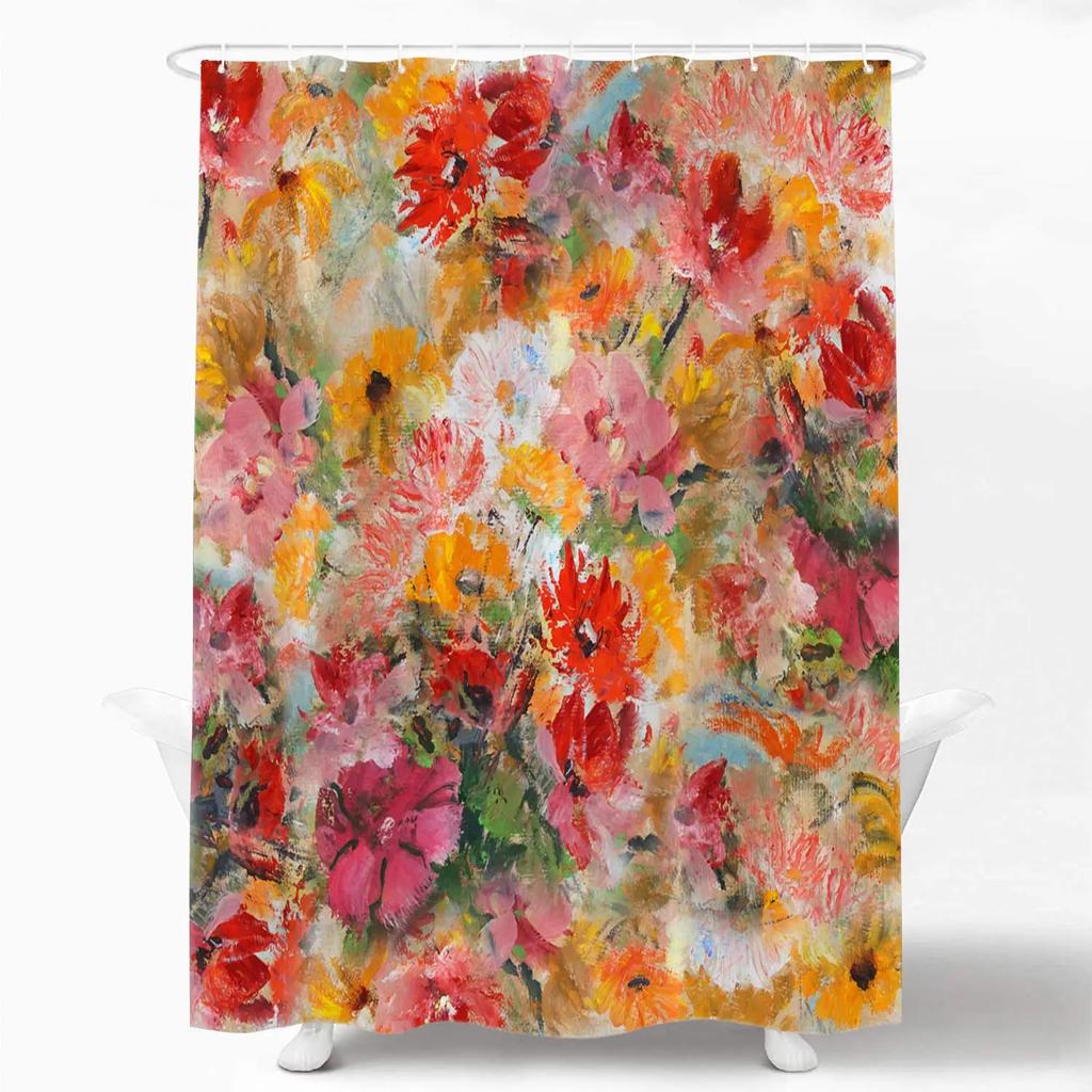Vibrant Floral Shower Curtain, Waterproof Fabric with Artistic Garden Design for Lively Bathroom Decor, Adds Natural Charm