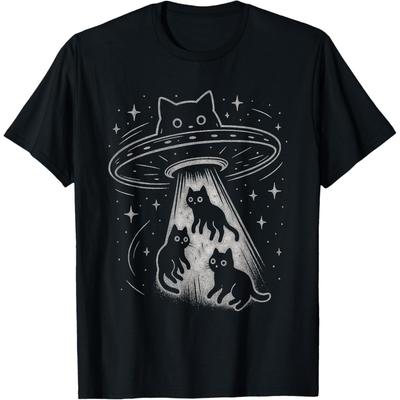 Zabawny Kot UFO Uroczy Kotek Kosmos Statek Kosmiczny Obcy Estetyka Koszulka