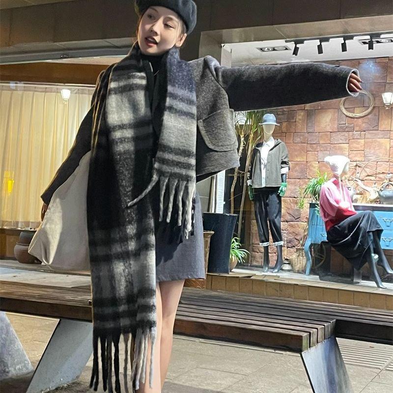 Scarf Women's Autumn and Winter Warm Thickened Student Plaid Shawl Korean Style Versatile Scarf