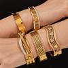 European Luxury Watch Strap & Texture Bracelet Set with Rhinestone Inlaid Design, 18K Gold-Plated Stainless Steel Jewelry