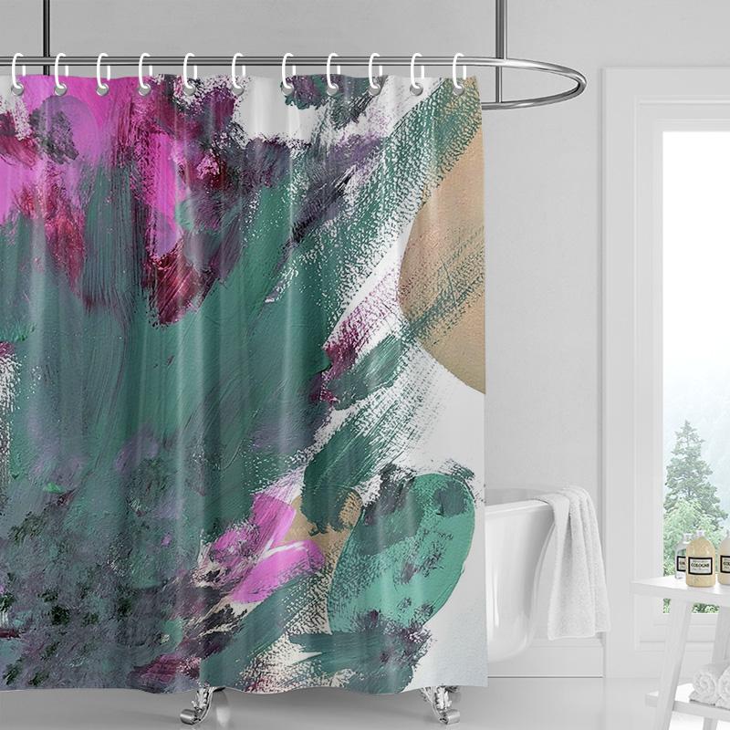 Abstract Handprint Shower Curtain - White with Colorful Geometric Shapes, Waterproof with Grommets, Modern Bathroom Decor