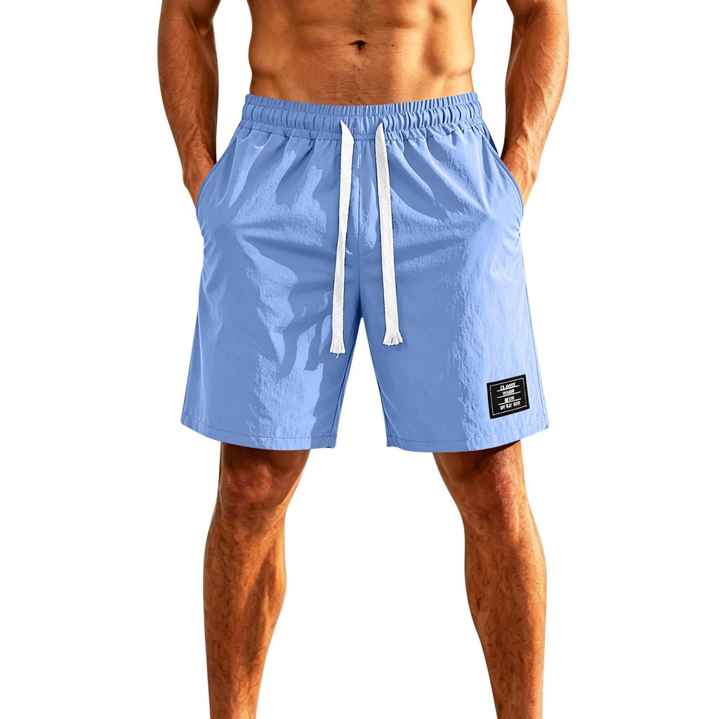 Men's Ice Silk Five Inch Shorts Comfortable Breathable European Fit Lightweight Quick Dry Drawstring Waist Casual Style 1979