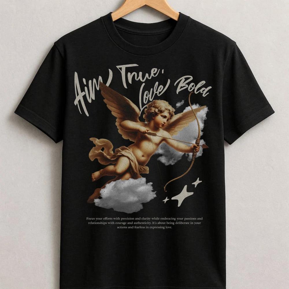 Vintage Cupid Love Graphic TShirt Angel RoUnisextic Aesthetic Print Unisex Black S