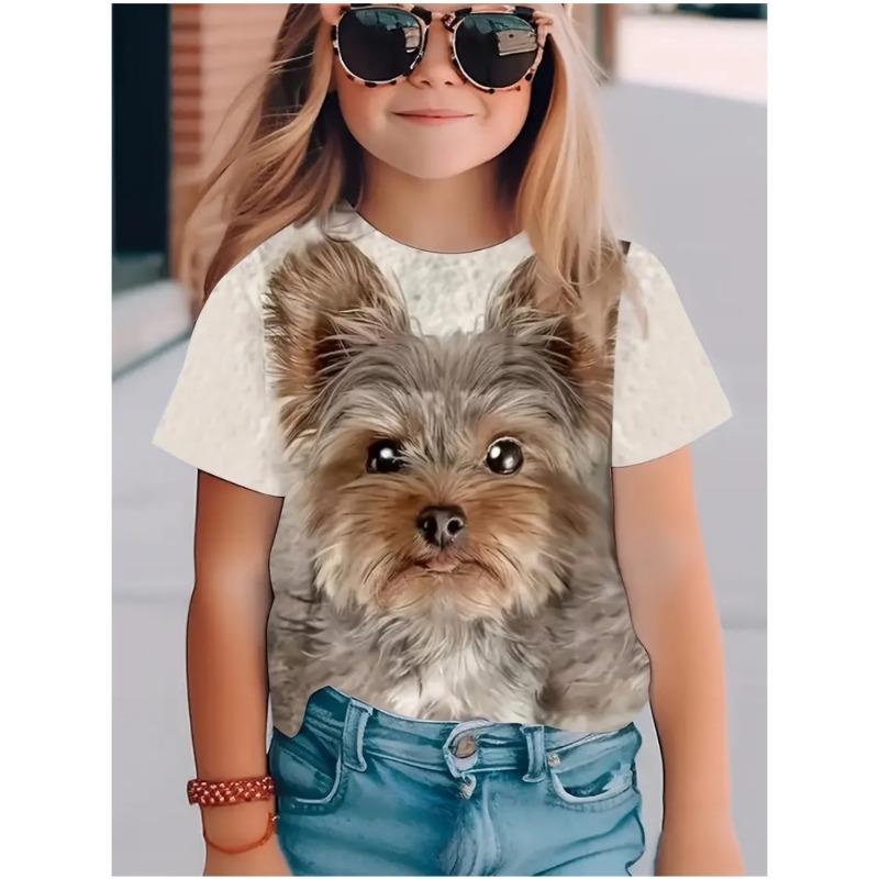 T-Shirt for Girls 3D Print Cute Dog Graphic T Shirts Summer Short Sleeves Casual Fashions