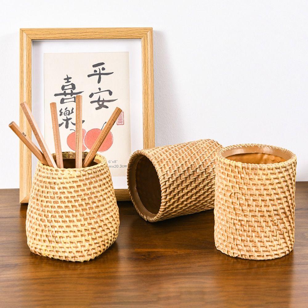 Home Office Rattan Pen Holder Simple Tableware Holder INS Style Vine Pen Holder  Desk Accessories