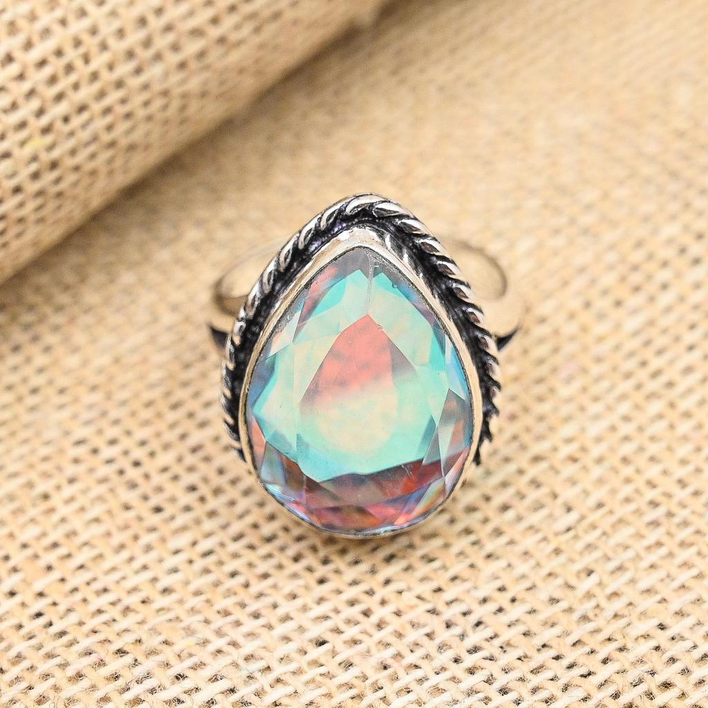 Rainbow Mystic Gemstone Handmade 925 Sterling Silver Ring Jewelry For Christmas
