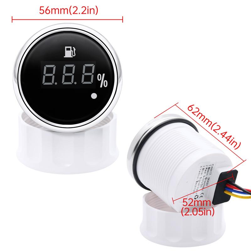 52mm 0~190 Ohm Fuel Level Gauge With Alarm Light Fuel Tank Meter For Marine Car Boat Yacht Digital Oil Fuel Indicator 12V 24V