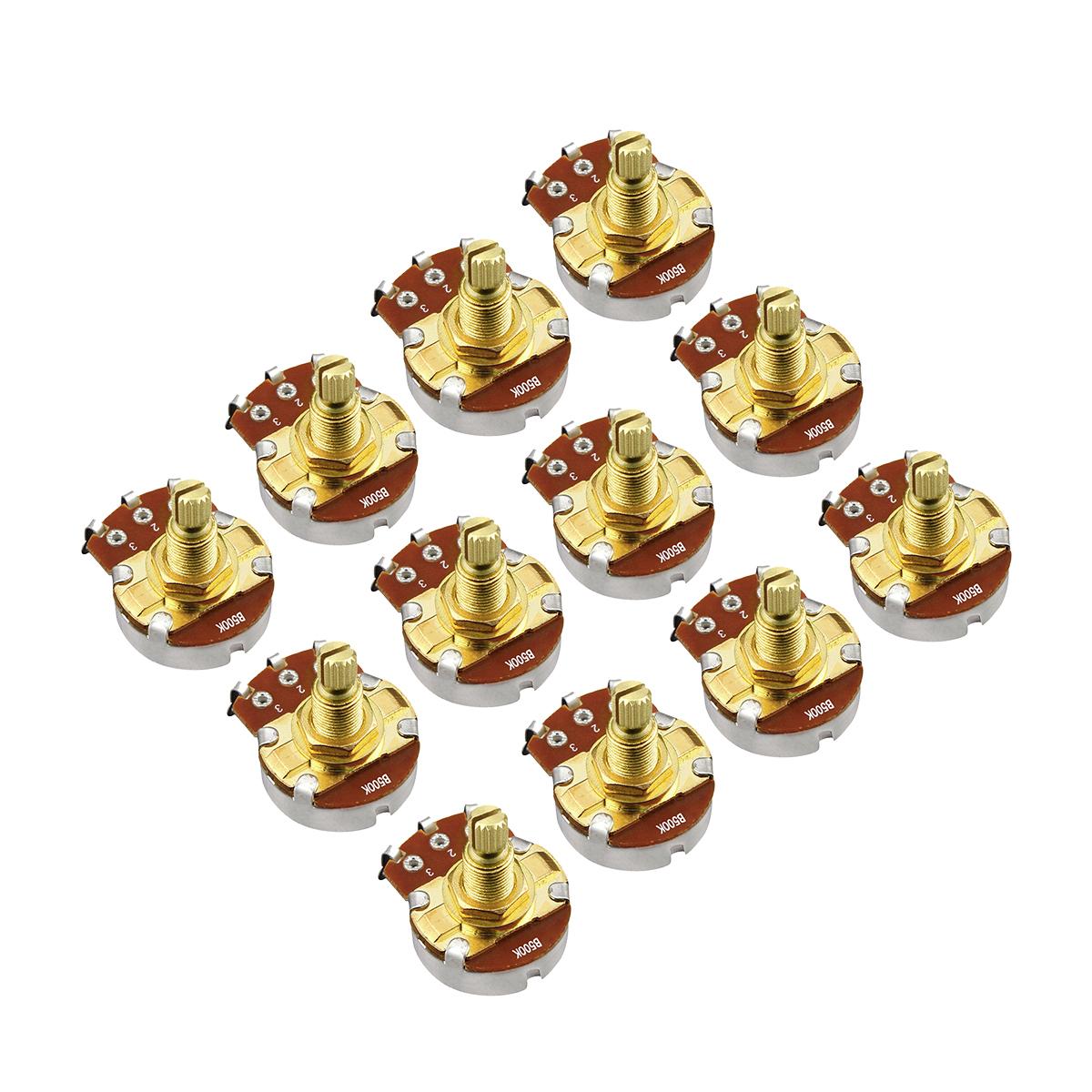 FLEOR 12pcs Long Split Shaft Guitar Potentiometer Pots A250K /B250K/ A500K /B500K Potentiometers Choose for Bass Guitar Parts