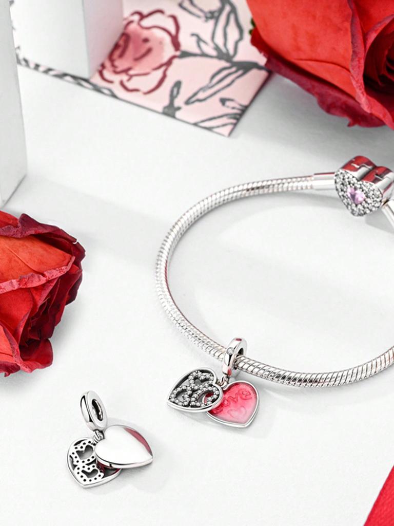 Valentine'S Day Love Roses Beads Charm Copper Plated Fit Charms Copperoriginal Bracelet For Jewelry Making Diy Charm