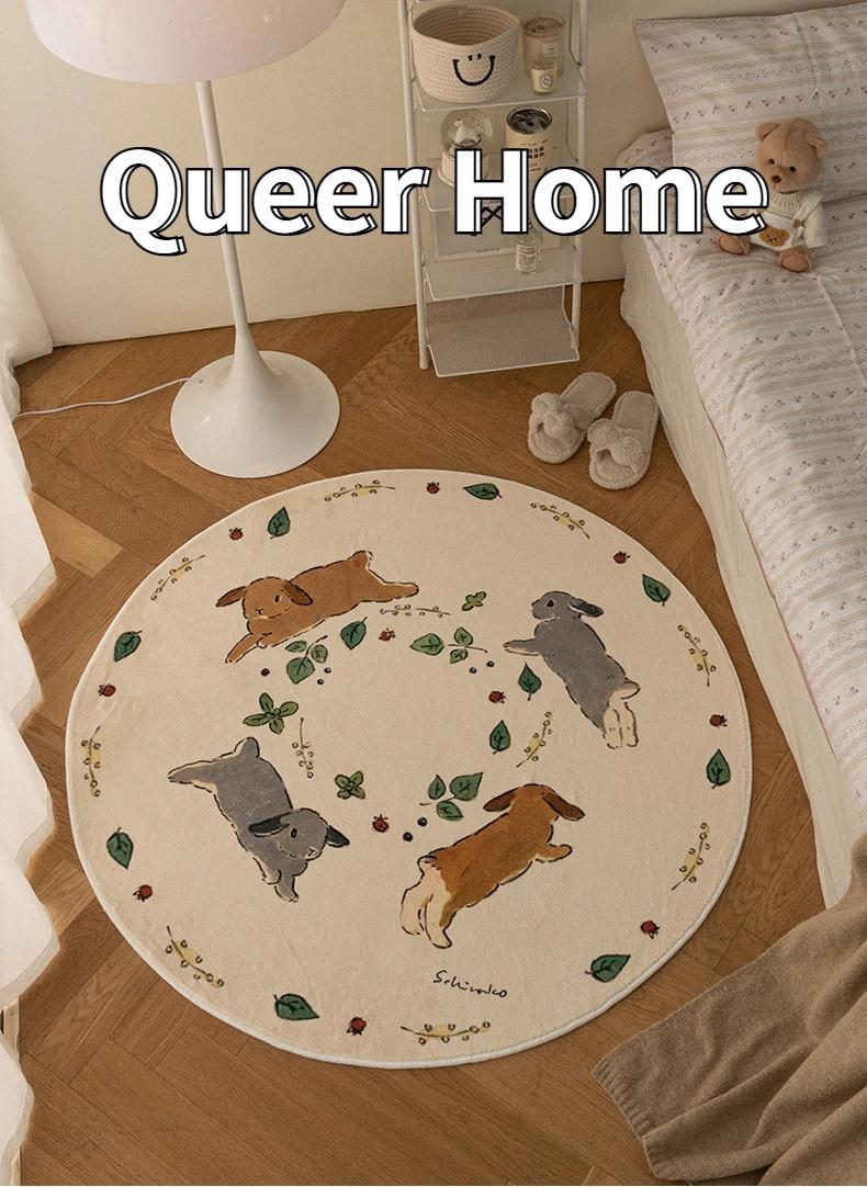 

Living Room Carpet Cartoon Rabbits Printed Fluffy Large Area Round Children Bedroom Rug Home Decoration Cute Cloakroom Mat 80X80cm