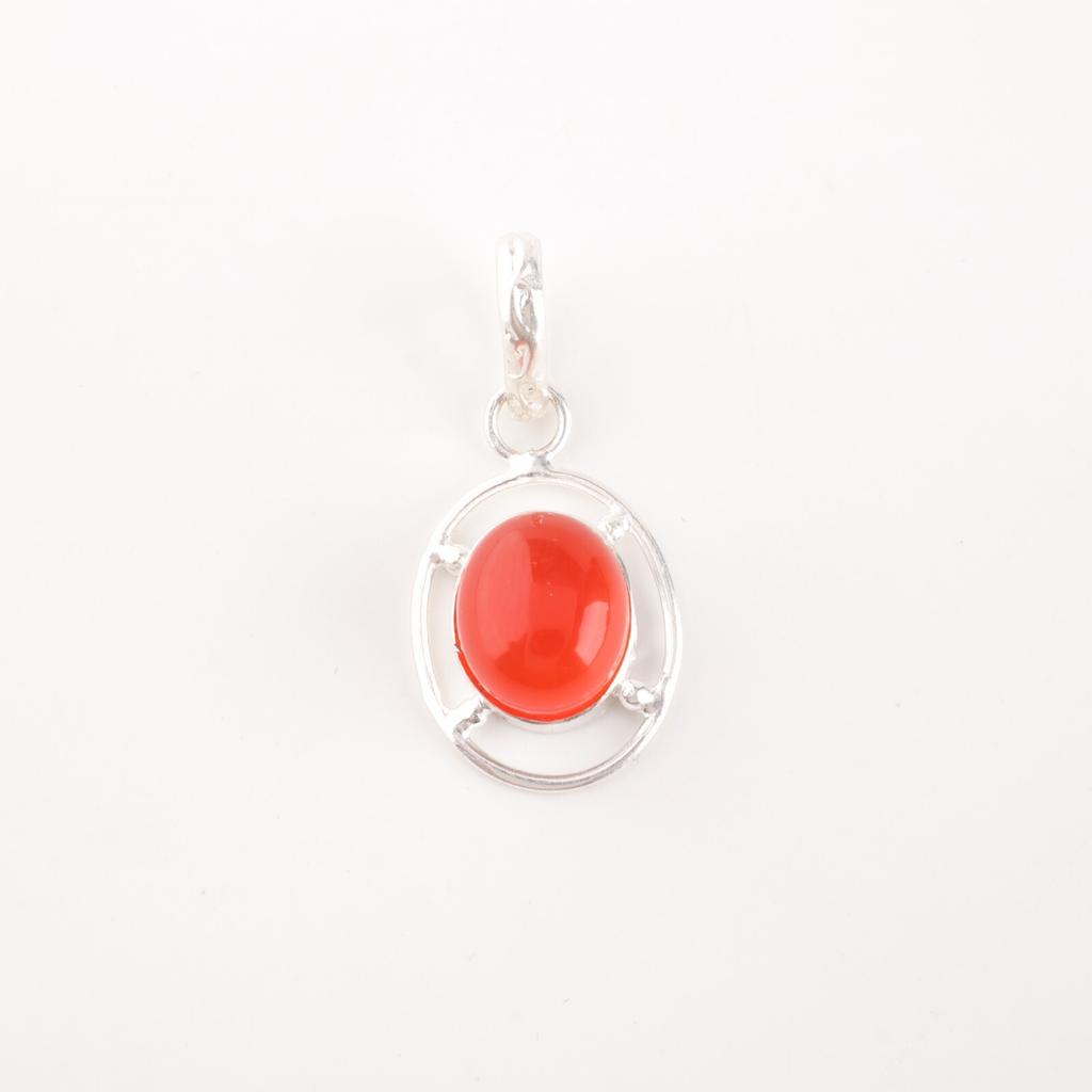 Naturalny Kamień Karneolowy Srebro Próby 925 Biżuteria Ręcznie Robiony Wisiorek Naszyjnik PP-6-31