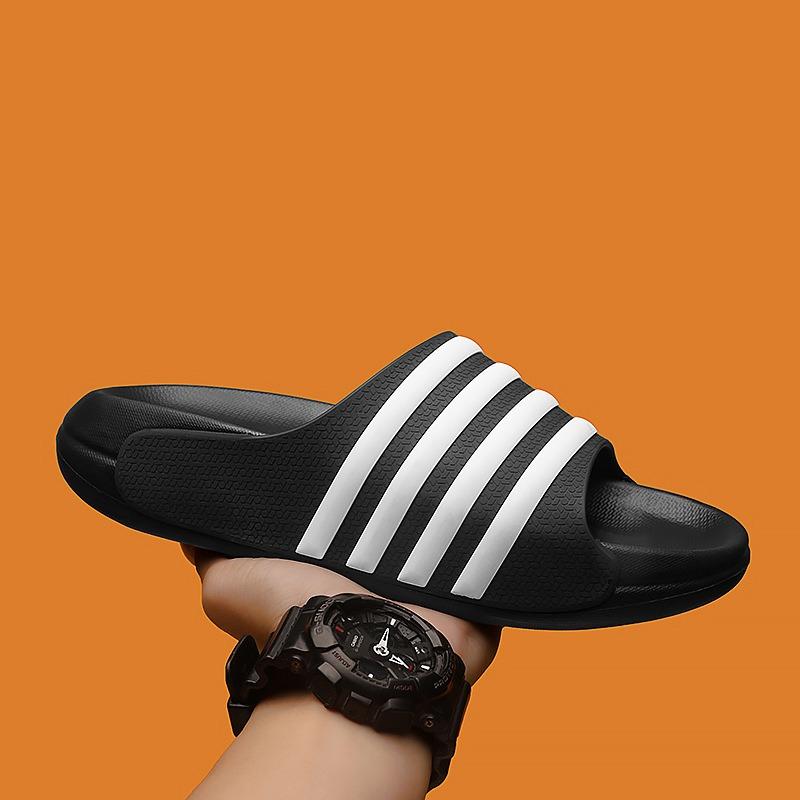 Men's Striped Slide Sandals Non-slip Thick Sole Casual Slippers for Outdoor Beach Home Use
