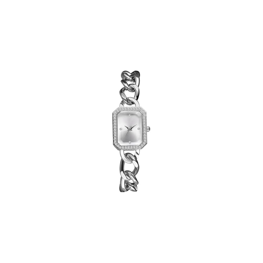 Square Women s Bracelet Watch Silver Analog Display Waterproof Quartz Fashion Accessory
