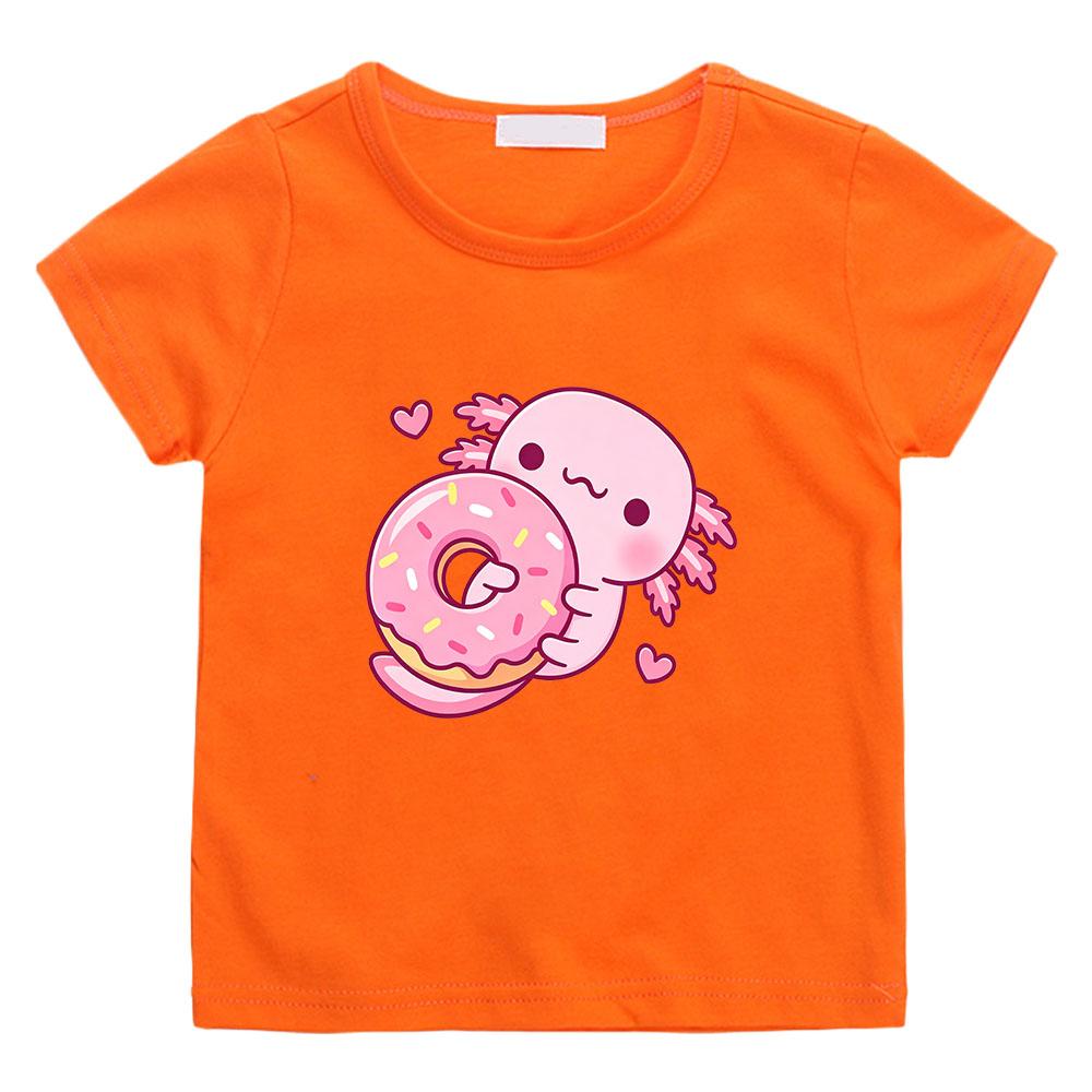 Cute Pink Axolotl Children's T-shirt Cartoon Print 100 %Cotton Tees Streetwear Boys Girls Short Sleeve Casual Kids Top Summer