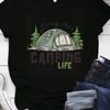 Women French Van Camping Print T Shirt Short Sleeve O-Neck Tops Adventure Graphic Tees Travel Tops