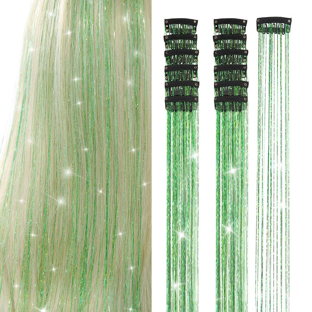12Pcs Hair Tinsel Clip In 19.7  Glitter Tinsel Hair Extensions Synthetic Clip In Sparkle Hair Accessories For Kids Women 2028 12Pcs-19.7Inch