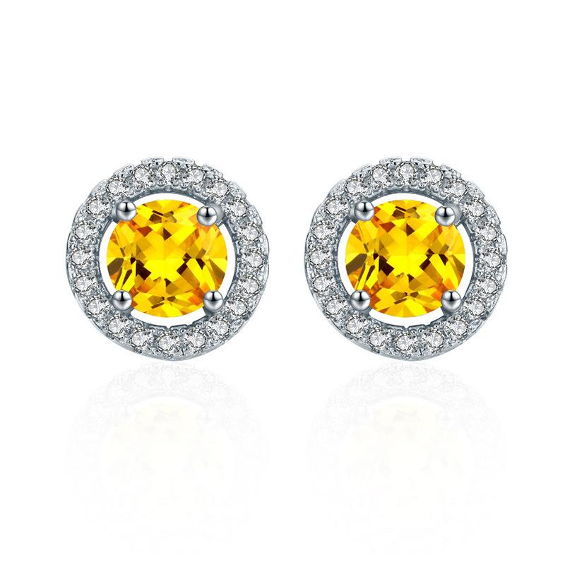 Luxury Female Crystal White Zircon Stud Earrings Simple Gold Round Earrings Vintage Wedding Earrings For Women