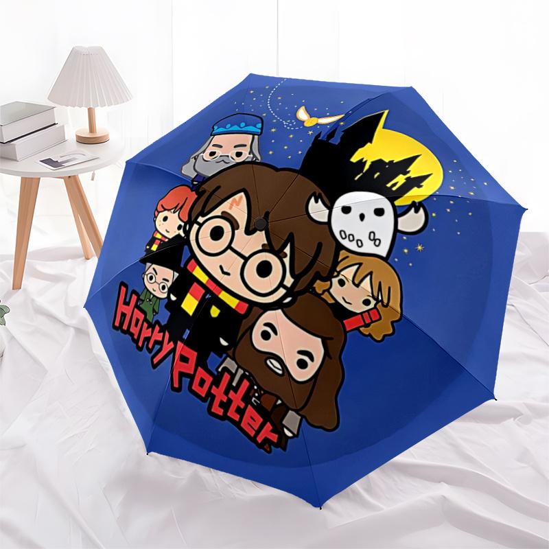 1pc Cartoon Harry Potter Pattern Beautiful Looking Automatic Folding Umbrella, 3 Folding, 8 Pole Frame Design, Durable and Suitable for Travel an