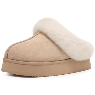 Fashion Comwarm Platform Fuzzy Slippers For Women Winter Plush Slippers Warm Furry Slippers Indoor Thick Sole Memory Foam House Slippers