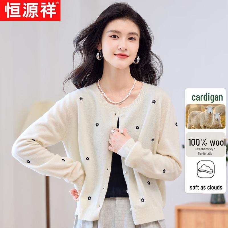 Hengyuanxiang Women's Floral Embroidered Wool Cardigan