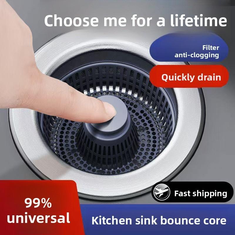 

Stainless Steel Kitchen Sink Filter Screen, Bouncing Core Drain, Universal Press-type Sink and Sink Leak-proof Plug F