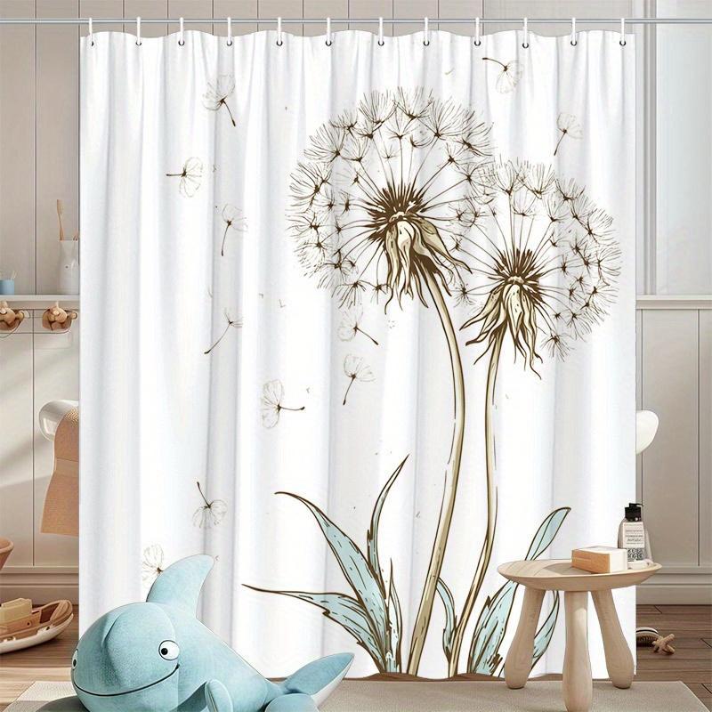 Dandelion Shower Curtain 180x180cm – Minimalist Sepia Botanical Print, with 12 Hooks Bath decorative shower curtain