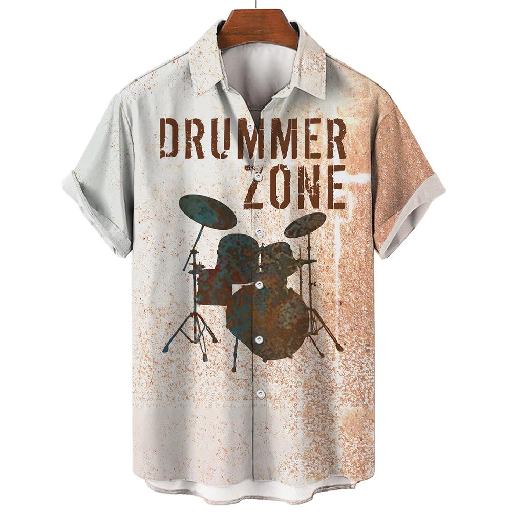 Hawaiian Rock Beach Shirt For Men 3d Saxophone Guitar Printed Colorful Music Short Sleeve Casual Oversized Tops Blouse