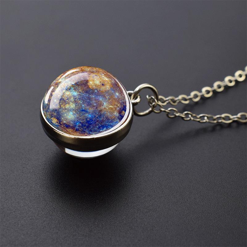 Solar System Glass Ball Pendant Necklace - Fashion Jewelry Gift for Men & Women