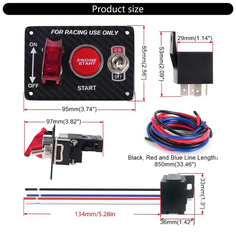 Kohlefaser-Panel Zündschalter-Kippschalter-Kit, Motor-Druckknopf-Startknopf Passend für Rennwagen, LKW, Boote, Wohnmobile