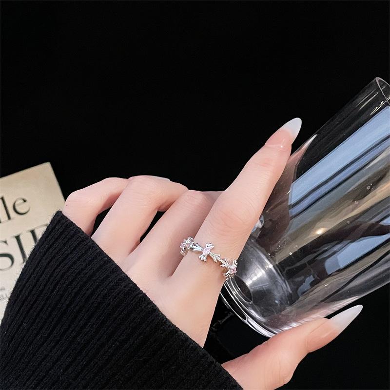 Light Luxury Premium Color Series Zircon Cross Ring Women S Opening Adjustable Ring Index Finger Ring opening adjustable