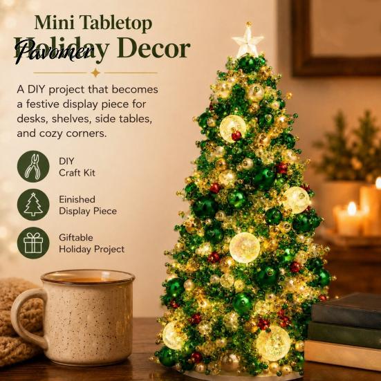 DIY Festive Home Decor Beaded Christmas Tree Kit, Handmade PVC Glitter Craft Desktop Ornament Set, Easy To Assemble Art Kit for Kids And Adults Gift