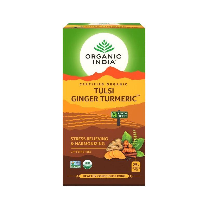 Tea with Tulsi, Ginger and Turmeric (25 Pack, 1.9 G), Tulsi Ginger Turmeric Tea Organic India